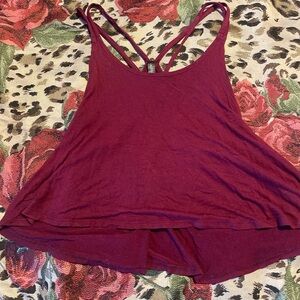 Red and Tan Sleeveless Asymmetrical Crop Top